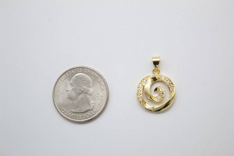 18K Gold Filled Swirl With CZ Cubic Zirconia Stone Pendant