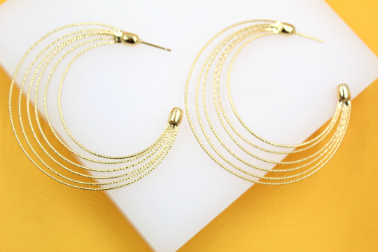 18K Gold Filled Layered Textured Hoop Earrings