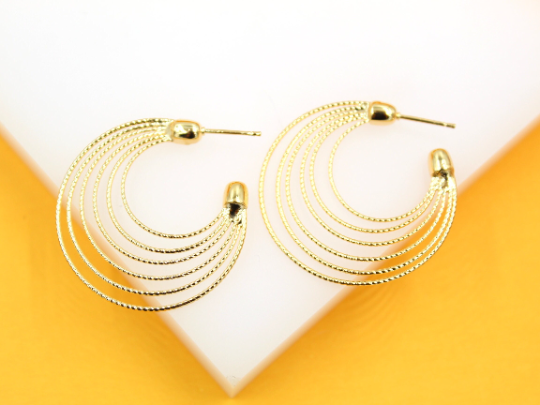 18K Gold Filled Layered Textured Hoop Earrings